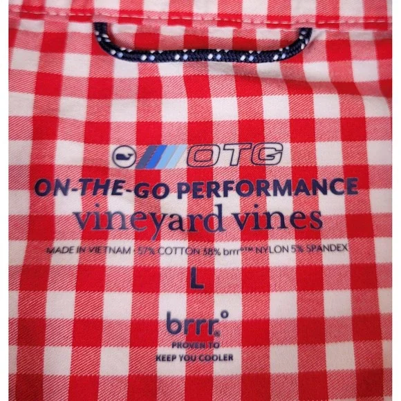 Vineyard Vines Mens L On-The-Go Performance Gingham Shirt Red White 1W011301 - Picture 6 of 9
